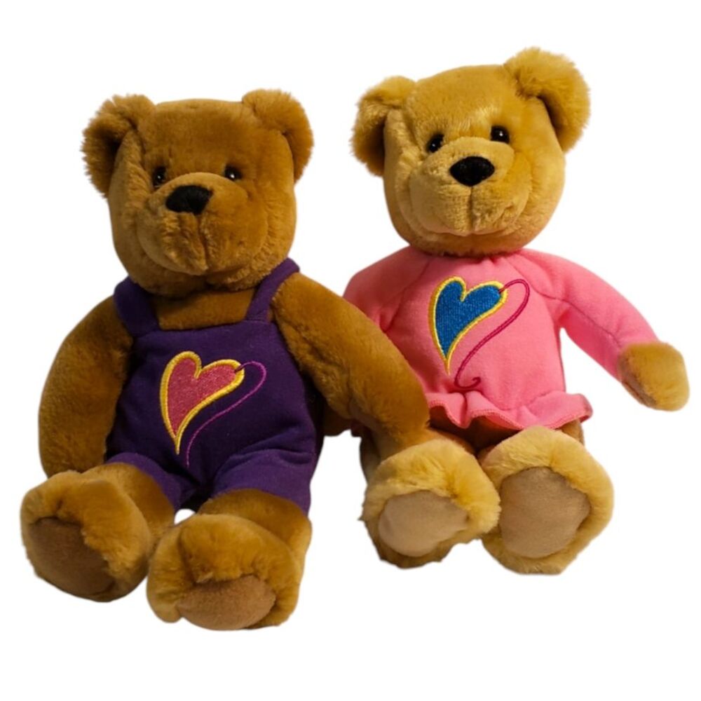 Hallmark Teddy Bears Boy & Girl with Embroidered Hearts Plush Stuffed Animal Toy